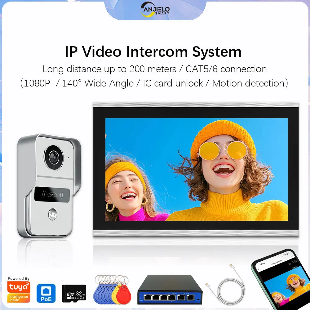 WIFI 1080P цифровой IP-дверной звонок, видеодомофон, набор с POE, 10-дюймовый сенсорный экран, разблокировка IC-карты
WIFI 1080P цифровой IP-дверной звонок, видеодомофон, набор с POE, 10-дюймовый сенсорный экран, разблокировка IC-карты