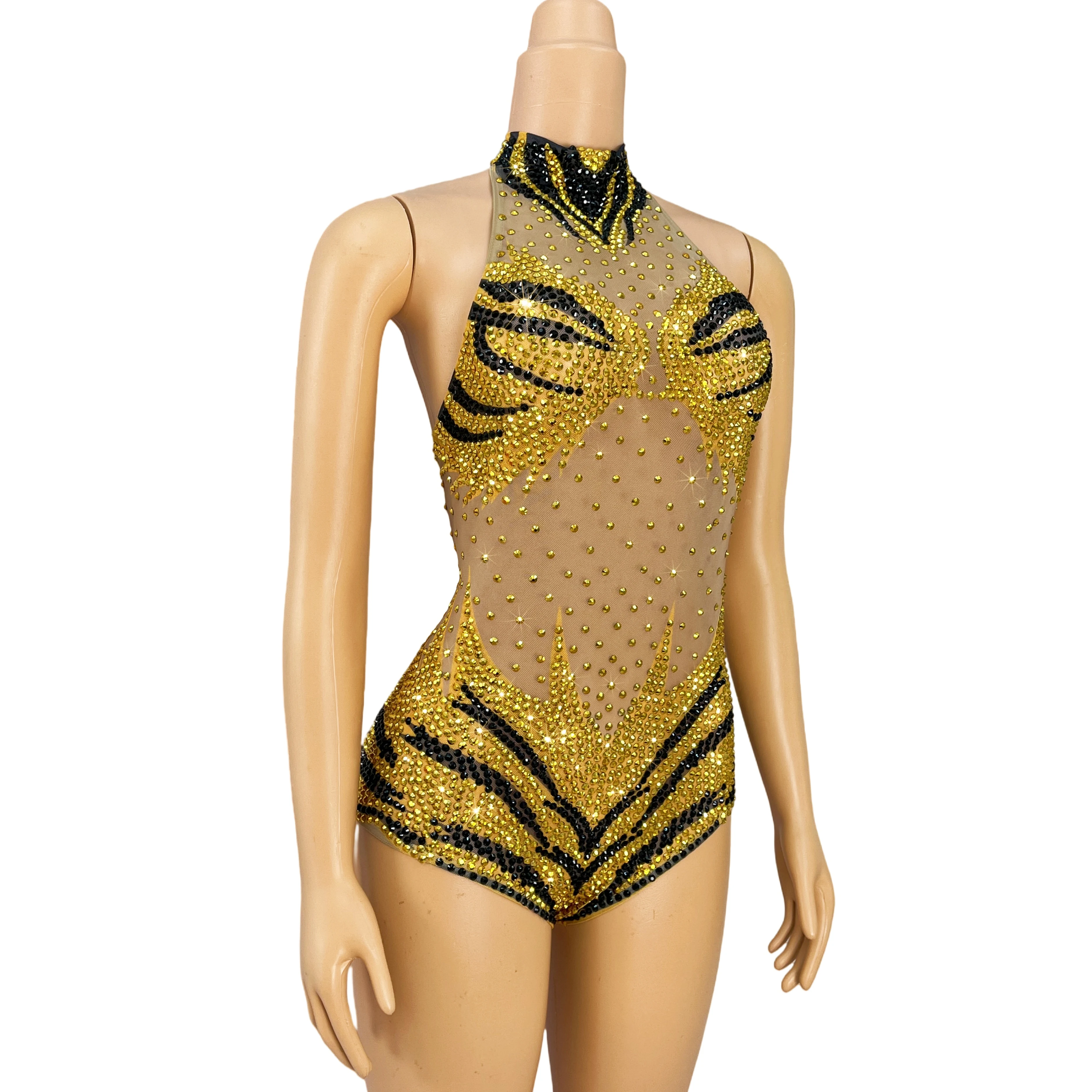 Shiny Black Gold Rhinestone Tights Sexy Nude Mesh Costumes Party Dance Club Vestido Special Tiger Stripe Show Costumes
Shiny Black Gold Rhinestone Tights Sexy Nude Mesh Costumes Party Dance Club Vestido Special Tiger Stripe Show Costumes