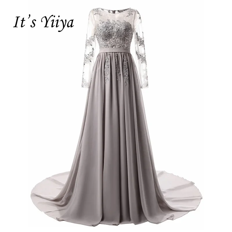 Customized Evening Dress Gray Chiffon Appliques Beads O-neck Full Sleeves A-line Trailing Plus size Woman Party Formal Gown 2501
Customized Evening Dress Gray Chiffon Appliques Beads O-neck Full Sleeves A-line Trailing Plus size Woman Party Formal Gown 2501