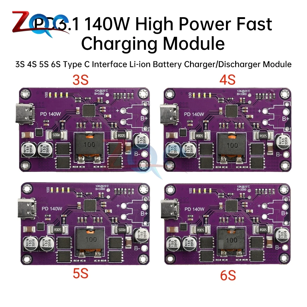 PD3.1 140W High Power Fast Charger Module 3S 4S 5S 6S Type C Interface Li-ion Battery Charger/Discharger Module Support QC3.0 2.
PD3.1 140W High Power Fast Charger Module 3S 4S 5S 6S Type C Interface Li-ion Battery Charger/Discharger Module Support QC3.0 2.