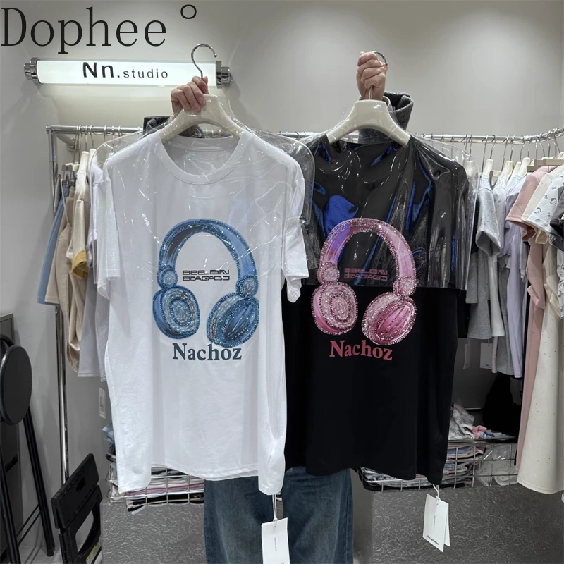 Female Cotton Short Sleeve T-shirt 2025 New Spring Summer All-match Loose O-neck Pullover Top Sequins Headset Casual Women Tees
Female Cotton Short Sleeve T-shirt 2025 New Spring Summer All-match Loose O-neck Pullover Top Sequins Headset Casual Women Tees