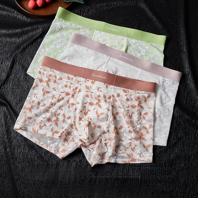 Men's Ultra Thin Lace Ice Silk Boxer Briefs Fresh Plant Floral Lace Jacquard Seamless Wide Waistband Soft Male Underwear
Men's Ultra Thin Lace Ice Silk Boxer Briefs Fresh Plant Floral Lace Jacquard Seamless Wide Waistband Soft Male Underwear