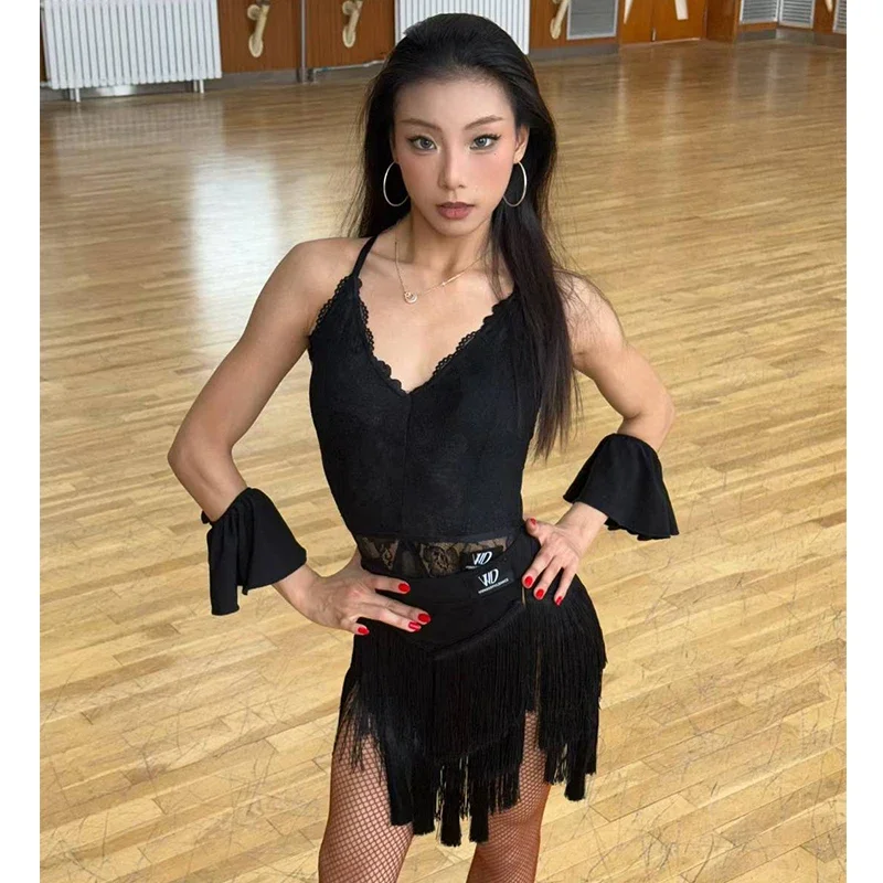 Adult Cha Cha Rumba Latin Dance Clothes Black Lace Tops Fringe Skirt Women Performance Wear Club Latin Practice Dress DNV24521
Adult Cha Cha Rumba Latin Dance Clothes Black Lace Tops Fringe Skirt Women Performance Wear Club Latin Practice Dress DNV24521
