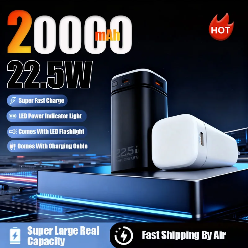 Портативный внешний аккумулятор большой емкости 20000 мАч со встроенным кабелем Type-C и светодиодной подсветкой, подходящий для IPhone Samsung Xiaomi
Портативный внешний аккумулятор большой емкости 20000 мАч со встроенным кабелем Type-C и светодиодной подсветкой, подходящий для IPhone Samsung Xiaomi