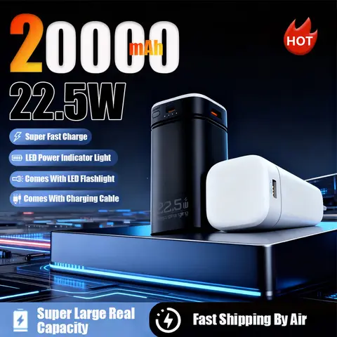 20000mAh Large Capacity Portable Outdoor Power Bank With Built-In Type-C Cable And LED Light Suitable For IPhone Samsung Xiaomi