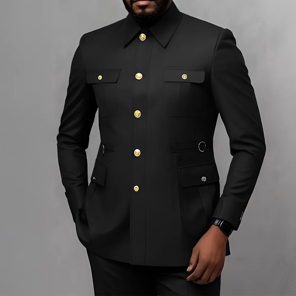 Men's 2-Piece Formal Suit, Utility Style, Golden Buttons, Suit + Trousers Combination, Fashionable Business Use
Men's 2-Piece Formal Suit, Utility Style, Golden Buttons, Suit + Trousers Combination, Fashionable Business Use