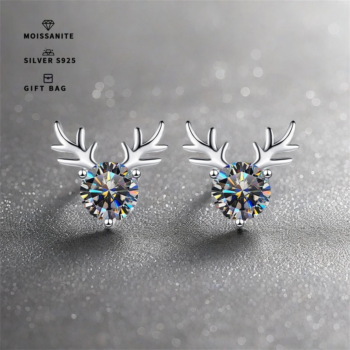 A pair of Gray stud earrings claw inlaid with GRA Moissanite, S925 silver plated platinum deer horn men & women animal jewelry
A pair of Gray stud earrings claw inlaid with GRA Moissanite, S925 silver plated platinum deer horn men & women animal jewelry