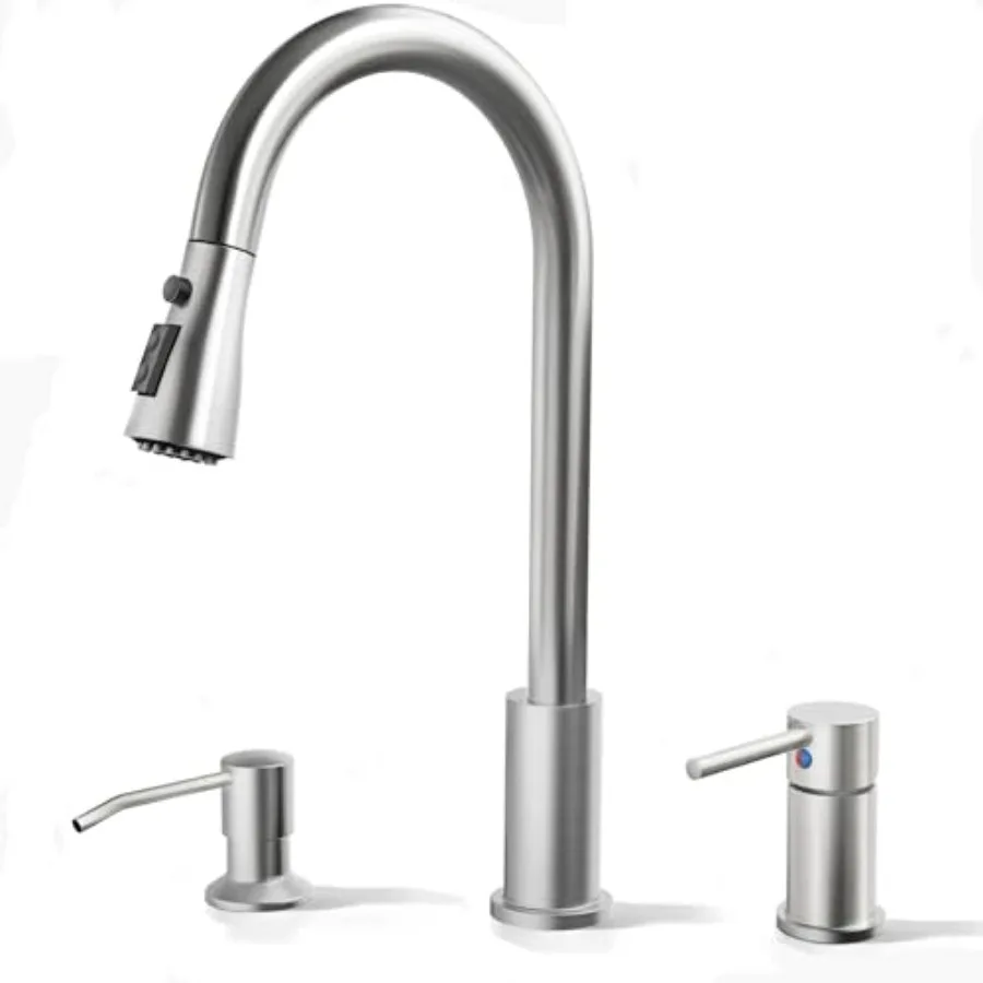 3 Hole Kitchen Faucets, Kitchen Faucet with Soap Dispenser, Kitchen Faucets with Pull Down Sprayer and Single Side Handle 3 Pie
3 Hole Kitchen Faucets, Kitchen Faucet with Soap Dispenser, Kitchen Faucets with Pull Down Sprayer and Single Side Handle 3 Pie