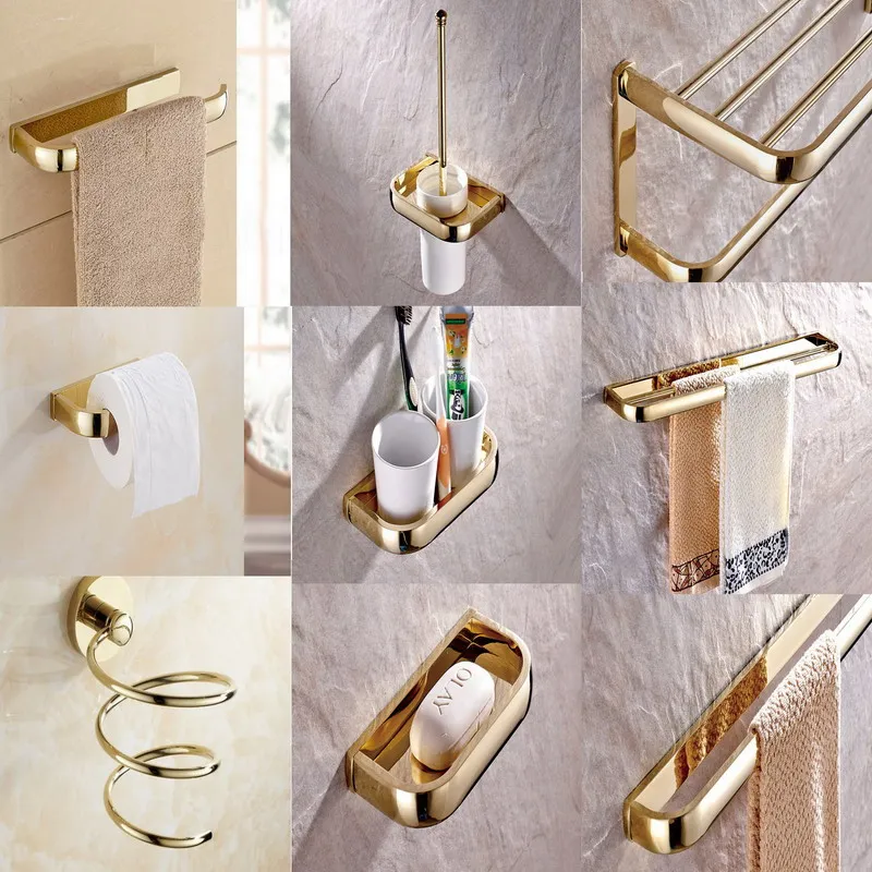 Gold Color Brass Square Shape Wall Mounted Bathroom Accessories Set Towel Bar Soap Dish Robe Hook Toilet Paper Holder aset001
Gold Color Brass Square Shape Wall Mounted Bathroom Accessories Set Towel Bar Soap Dish Robe Hook Toilet Paper Holder aset001