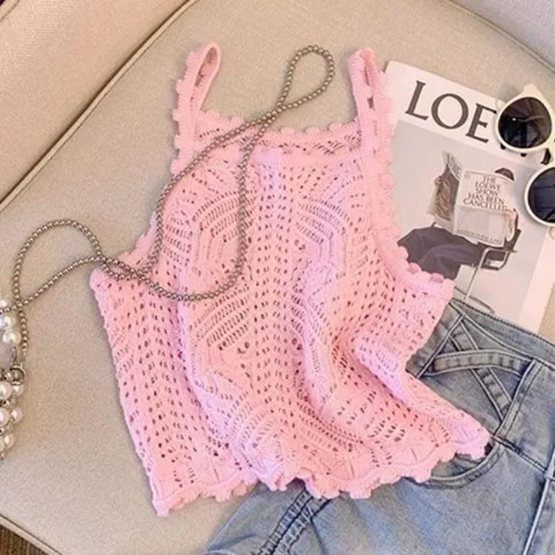 Sweet And Pure Hollowed-out Crochet Suspender Top Women's Design Sense Summer Wear Foreign Versatile Knitted Small Vest Women
Sweet And Pure Hollowed-out Crochet Suspender Top Women's Design Sense Summer Wear Foreign Versatile Knitted Small Vest Women