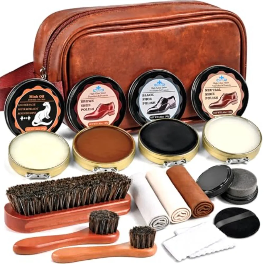 Cieex Shoe Polish Kit 15PCS Shoe Care Kit with Black Brown Neutral Polish and Mink Oil, 3 Horsehair Brushes, Shoe Shine Kit for
Cieex Shoe Polish Kit 15PCS Shoe Care Kit with Black Brown Neutral Polish and Mink Oil, 3 Horsehair Brushes, Shoe Shine Kit for
