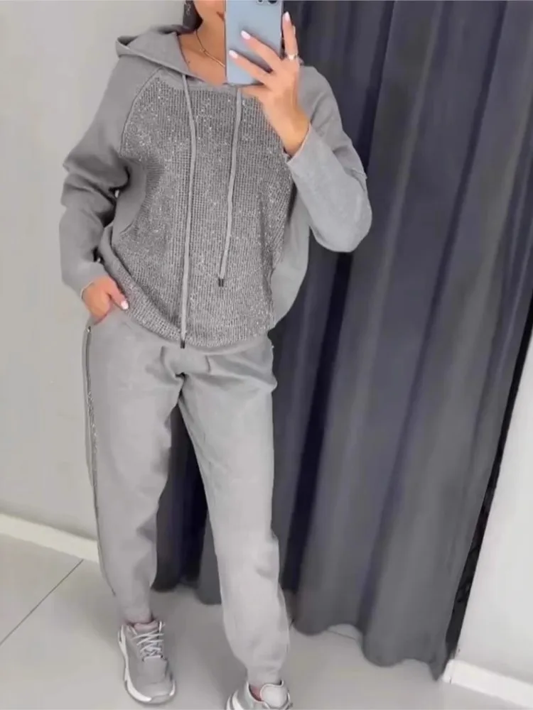 Autumn Women's Suits Fashion Diamonds Hooded Sweatshirt Long Pants Sets Sports Suit O Neck Solid Color Loose 2-piece Set
Autumn Women's Suits Fashion Diamonds Hooded Sweatshirt Long Pants Sets Sports Suit O Neck Solid Color Loose 2-piece Set