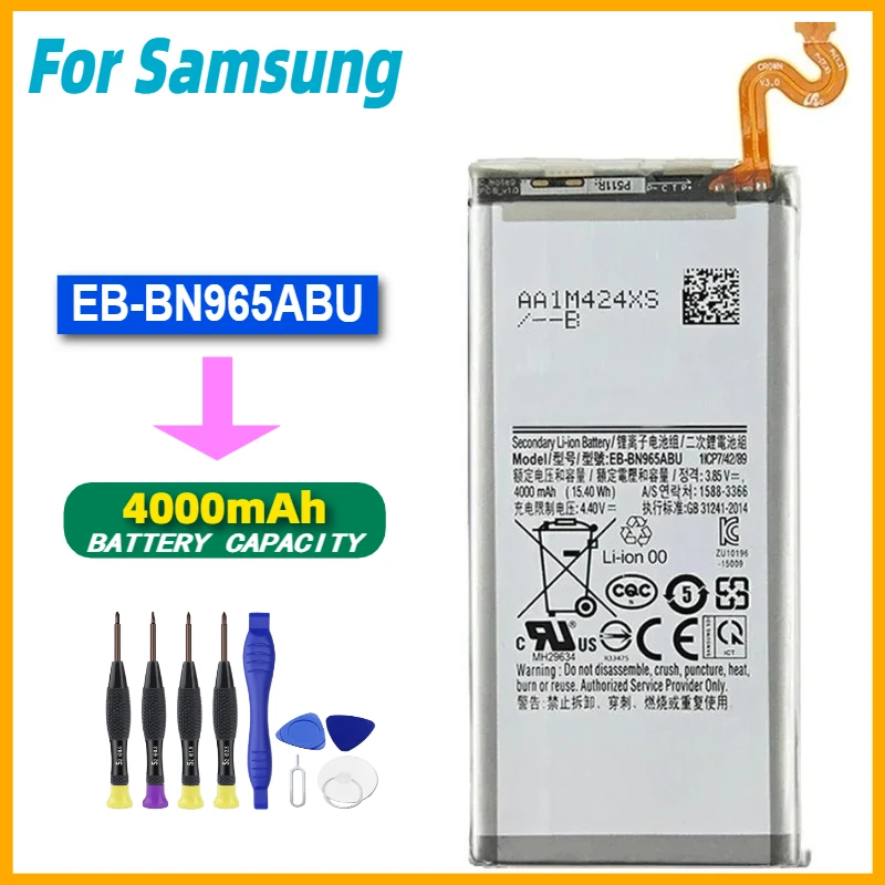 Аккумулятор EB-BN965ABU для Samsung Galaxy Note 9, 4000 мАч, Note9, Note 9, N9600, SM-N960F, N960F, N960U, N960N, N960W
Аккумулятор EB-BN965ABU для Samsung Galaxy Note 9, 4000 мАч, Note9, Note 9, N9600, SM-N960F, N960F, N960U, N960N, N960W