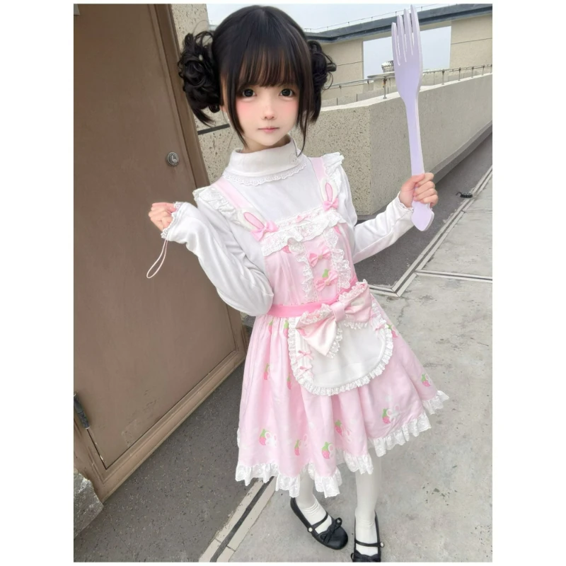 Japanese Kawaii Lolita Style Dress Women Sweet Bunny Ear Lace Bow Strawberry with Apron Strap Dresses Girls Y2k Party Mini Dress
Japanese Kawaii Lolita Style Dress Women Sweet Bunny Ear Lace Bow Strawberry with Apron Strap Dresses Girls Y2k Party Mini Dress