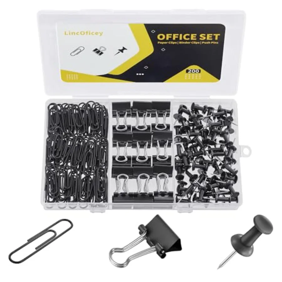200pcs Paper Clips Binder Clips and Push Pins Set, Mini Clips and Thumb Tacks for Multipurpose Document Organization
200pcs Paper Clips Binder Clips and Push Pins Set, Mini Clips and Thumb Tacks for Multipurpose Document Organization