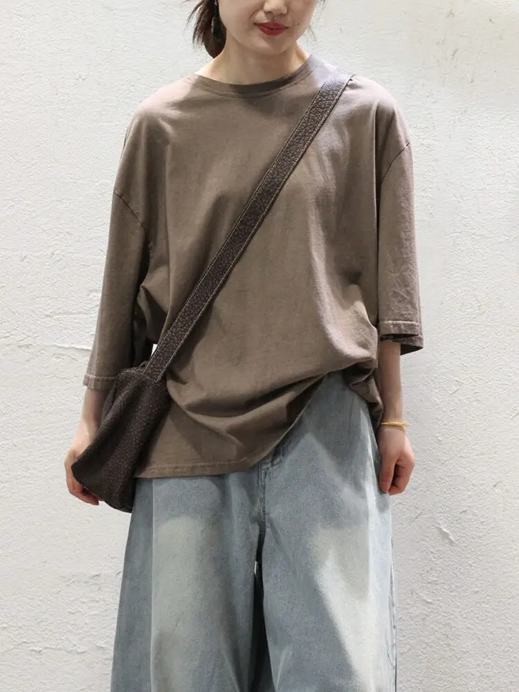 Vintage Sle Loose Fit T-irt Quali Version Casual Comfortable Cotton ort Sve round Ne Basic Summer Top for Women
Vintage Sle Loose Fit T-irt Quali Version Casual Comfortable Cotton ort Sve round Ne Basic Summer Top for Women