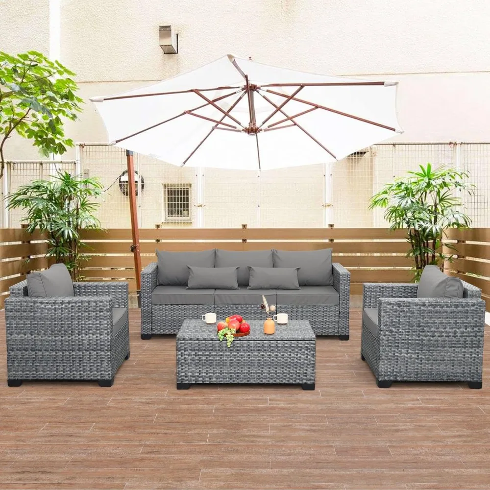 4 Piece Wicker Patio Furniture Sets Outdoor Conversation Set PE Rattan Sectional Sofa Couch with Storage Table and Grey Cushions
4 Piece Wicker Patio Furniture Sets Outdoor Conversation Set PE Rattan Sectional Sofa Couch with Storage Table and Grey Cushions