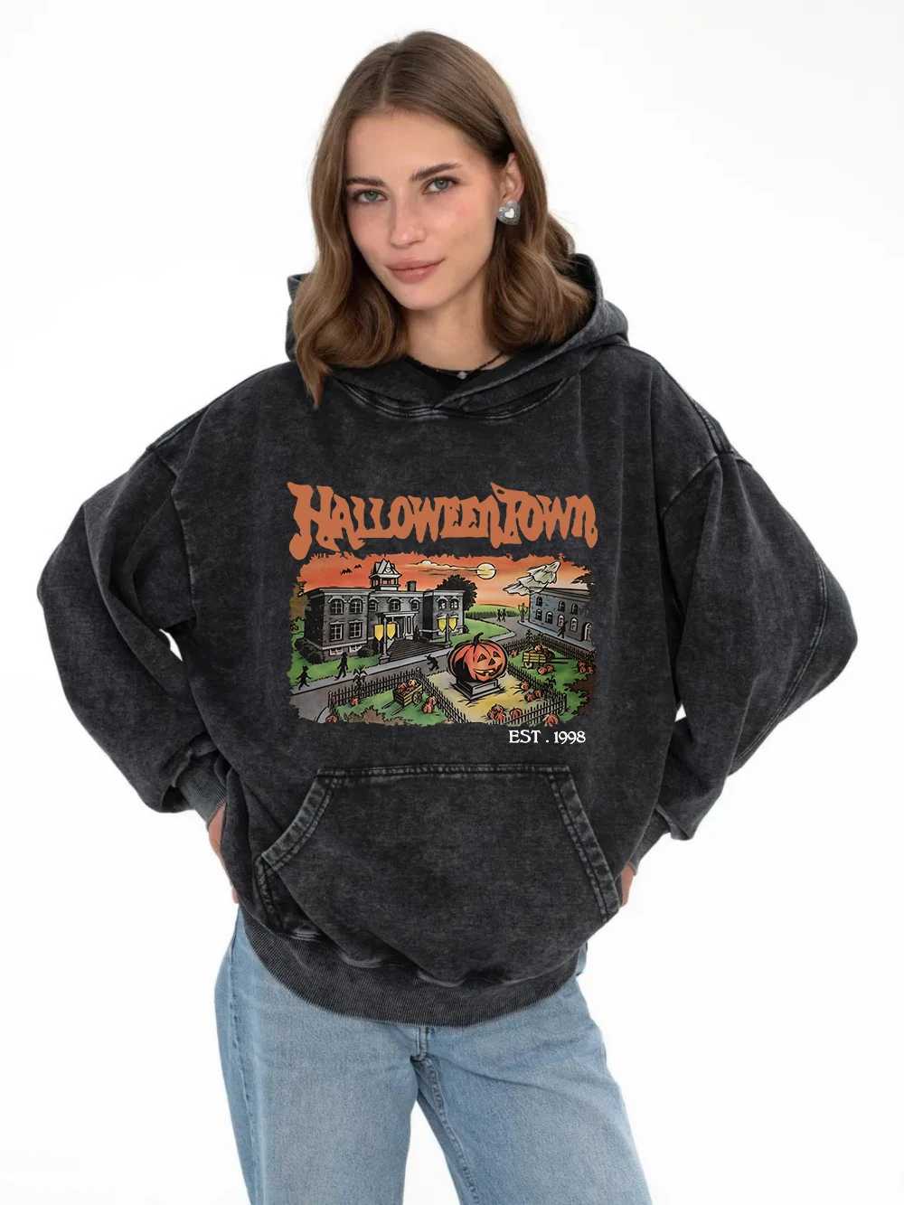 Oversized Women'S Acid Wash Hoodies Halloween Town Printing Pullovers Comfortable Pocket Cotton Hooded Autumn Couple Clothes
Oversized Women'S Acid Wash Hoodies Halloween Town Printing Pullovers Comfortable Pocket Cotton Hooded Autumn Couple Clothes