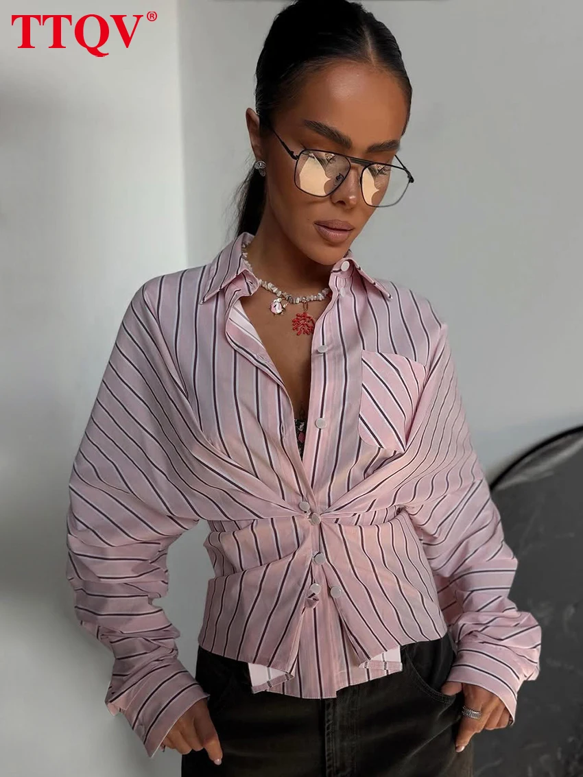 TTQV Fashion Loose Blue Stripe Women's Blouse 2026 Autumn Lapel Long Sleeve Lady Shirt Elegant Classic Top Female Clothing
TTQV Fashion Loose Blue Stripe Women's Blouse 2026 Autumn Lapel Long Sleeve Lady Shirt Elegant Classic Top Female Clothing