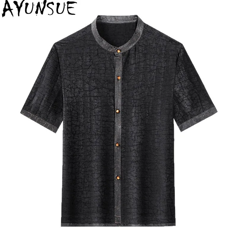 AYUNSUE 100% Natural Mulberry Silk Shirts for Men Summer Top 2026 Luxury Cracked Silk Watered Gauze Shirts Short Sleeve Shirt
AYUNSUE 100% Natural Mulberry Silk Shirts for Men Summer Top 2026 Luxury Cracked Silk Watered Gauze Shirts Short Sleeve Shirt