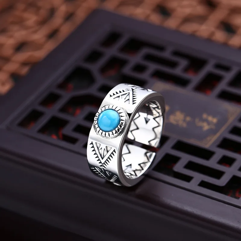 925 sterling silver turquoise ring for men and women, live thai silver retro distressed stylish jewelry
925 sterling silver turquoise ring for men and women, live thai silver retro distressed stylish jewelry