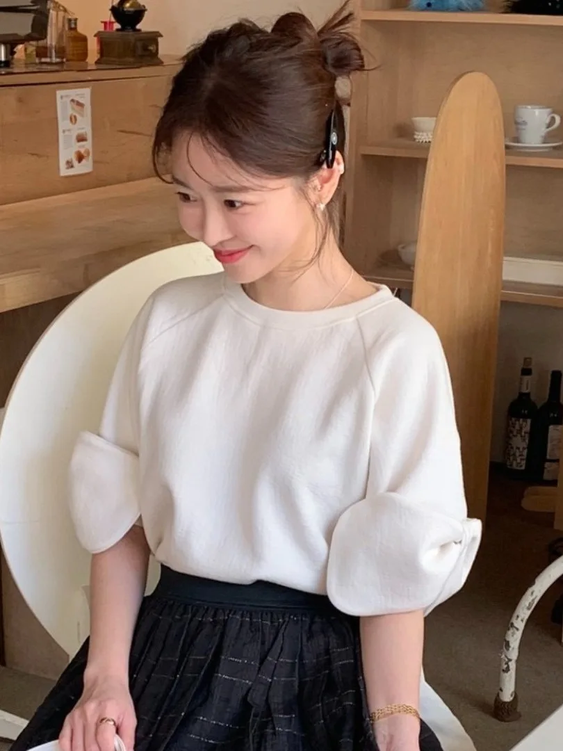 Korean Sle Knot ort Sve Sweatirt Women's Summer New Loose Pure Color Top Youthful Ele Casual Wear
Korean Sle Knot ort Sve Sweatirt Women's Summer New Loose Pure Color Top Youthful Ele Casual Wear