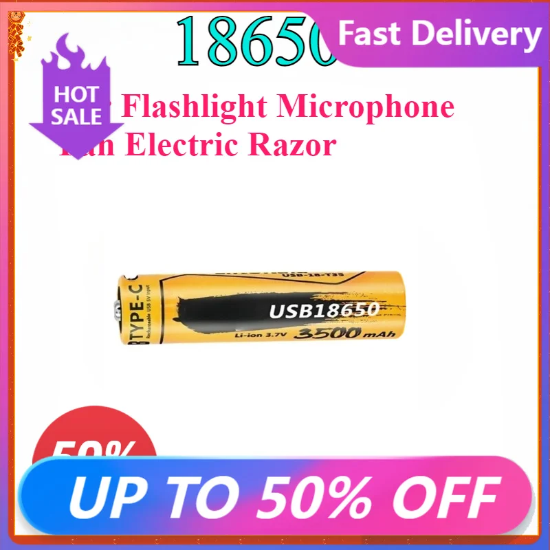 3500mAh USB Type-C 18650 Battery 3.7V Rechargeable Li-ion Battery for Flashlight Microphone Fan Electric Razor
3500mAh USB Type-C 18650 Battery 3.7V Rechargeable Li-ion Battery for Flashlight Microphone Fan Electric Razor