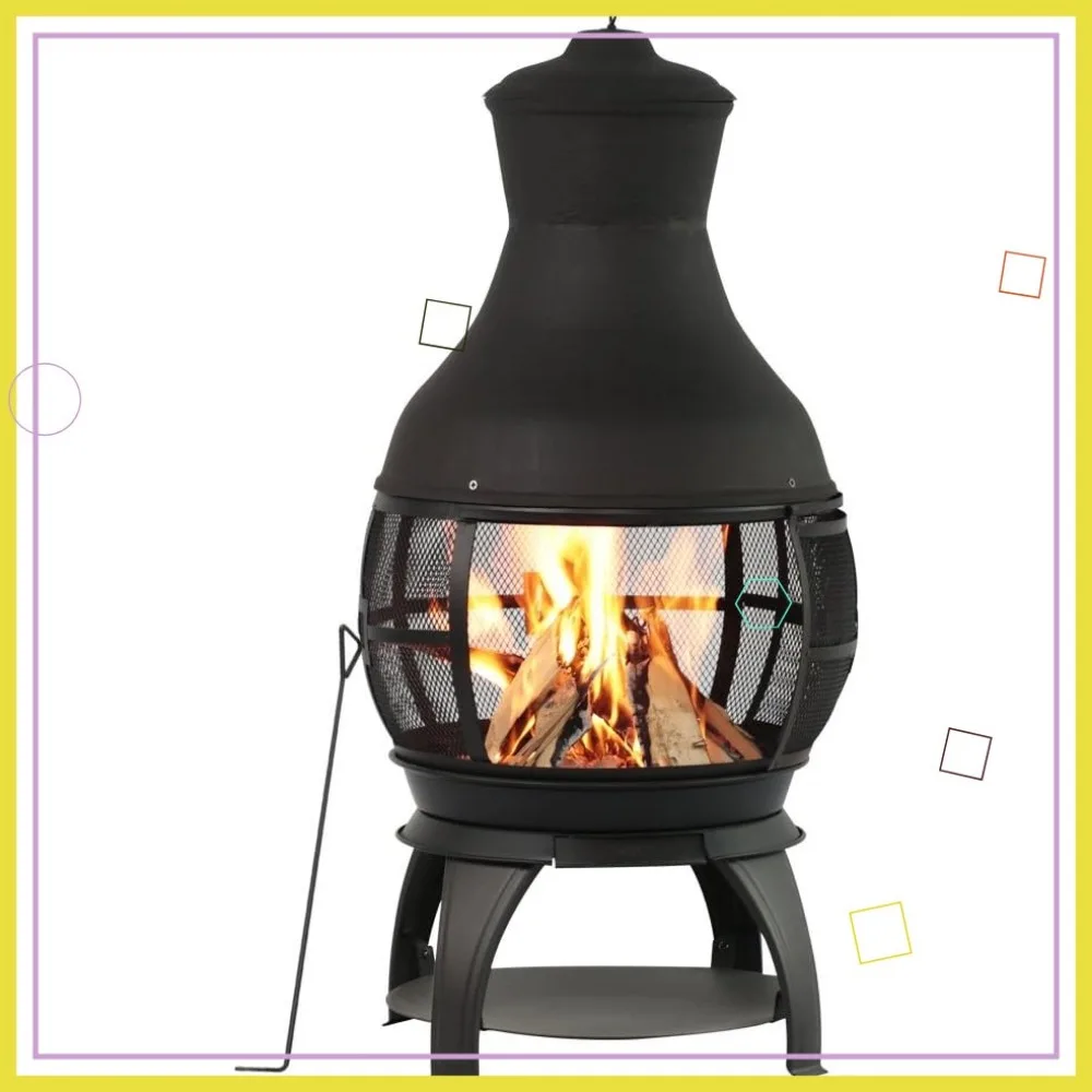 Wood Burning Fire Pit Chimenea Outdoor Fireplace with Mesh Screen and Ash Tray, Brown-Black
Wood Burning Fire Pit Chimenea Outdoor Fireplace with Mesh Screen and Ash Tray, Brown-Black