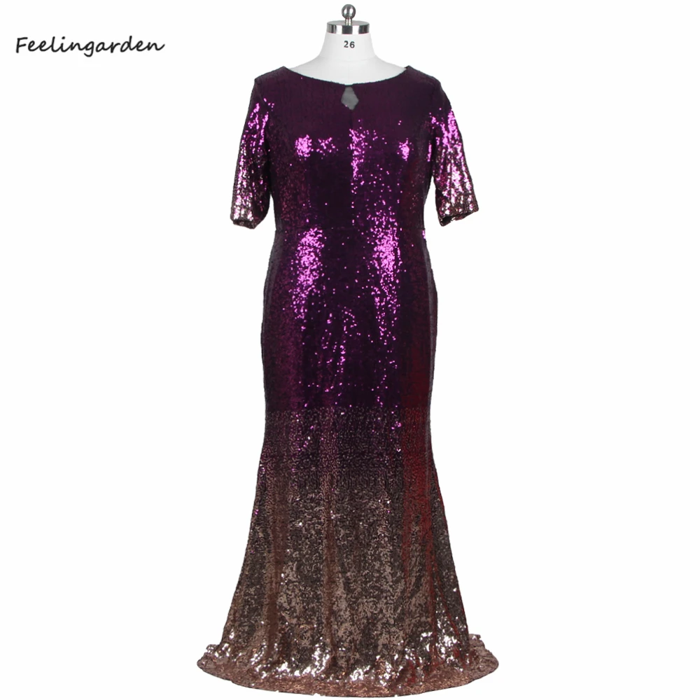 Feelingarden Purple Sequins O-neck Short Sleeves O-neck Zip Back Mermaid Trumpet Floor Length Plus size Women Party Gowns LX043
Feelingarden Purple Sequins O-neck Short Sleeves O-neck Zip Back Mermaid Trumpet Floor Length Plus size Women Party Gowns LX043