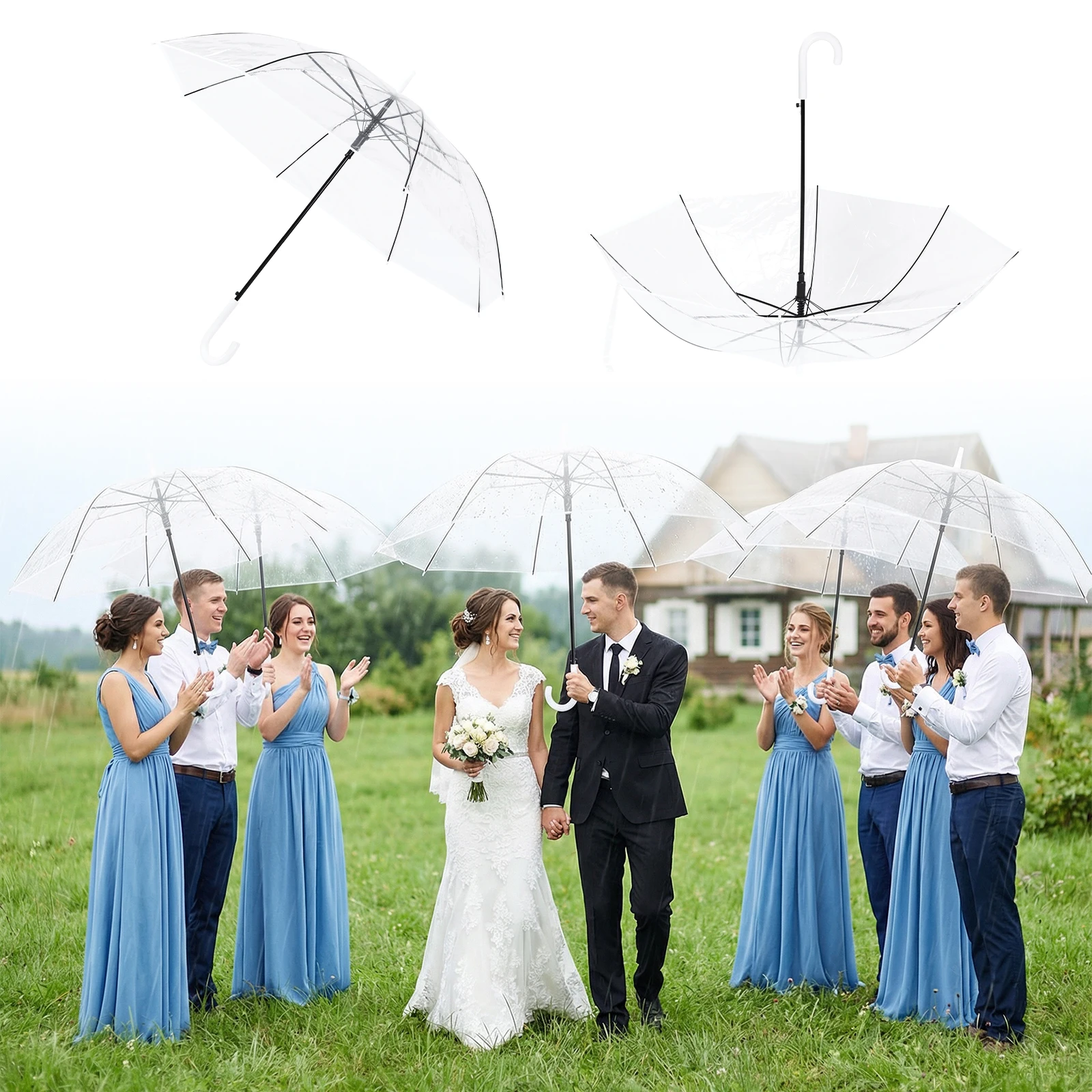 50/32 Pack Transparent Rain Umbrella Windproof Waterproof Clear Umbrellas for Wedding Auto Open for Party & Outdoor Photography
50/32 Pack Transparent Rain Umbrella Windproof Waterproof Clear Umbrellas for Wedding Auto Open for Party & Outdoor Photography