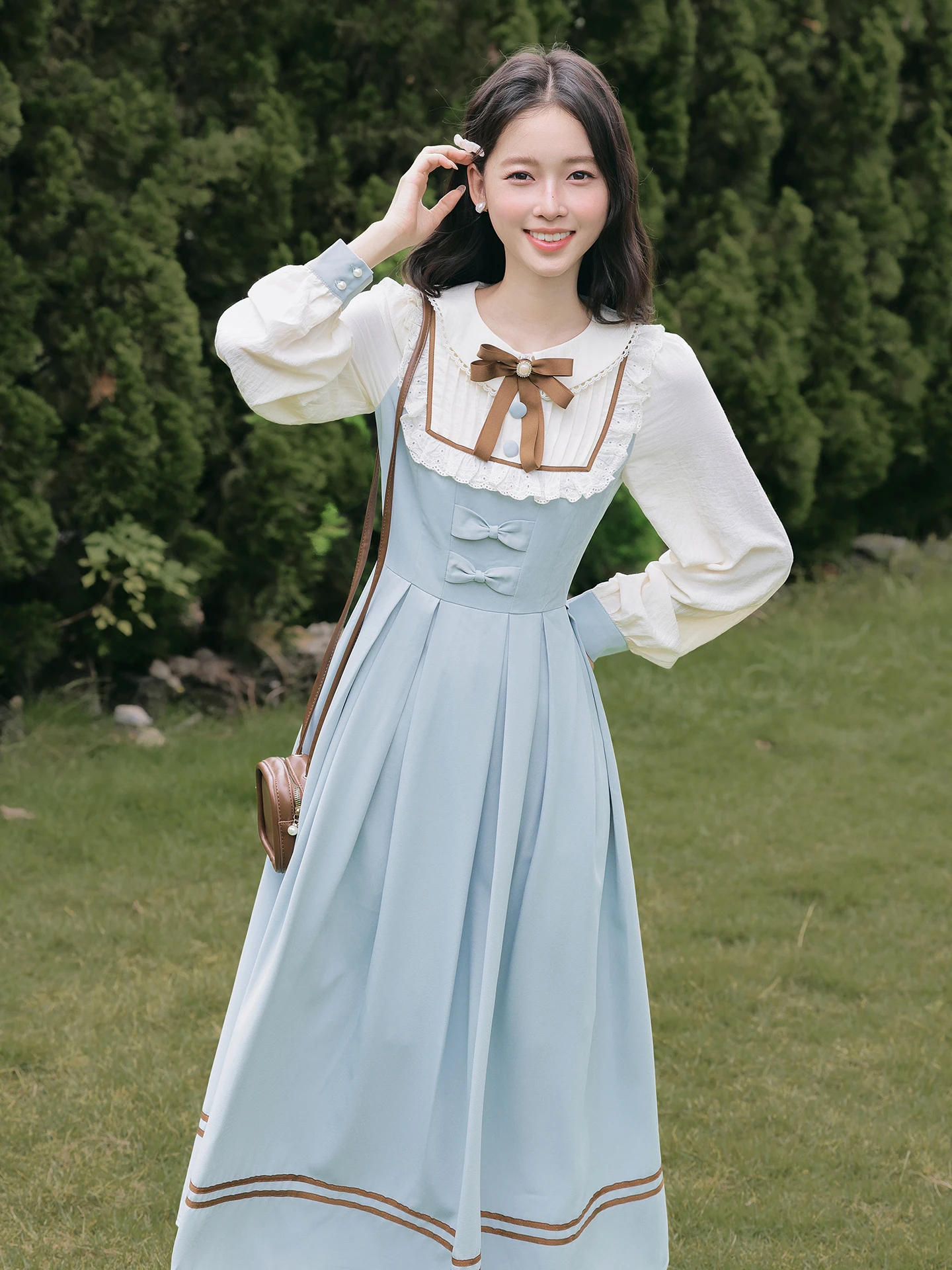 Retro French Bow Blue Dress Woman Vintage Sweet Peter Pan Collar Lace Long Sleeve Preppy Style Lady Dresses Vestidos Elegantes
Retro French Bow Blue Dress Woman Vintage Sweet Peter Pan Collar Lace Long Sleeve Preppy Style Lady Dresses Vestidos Elegantes