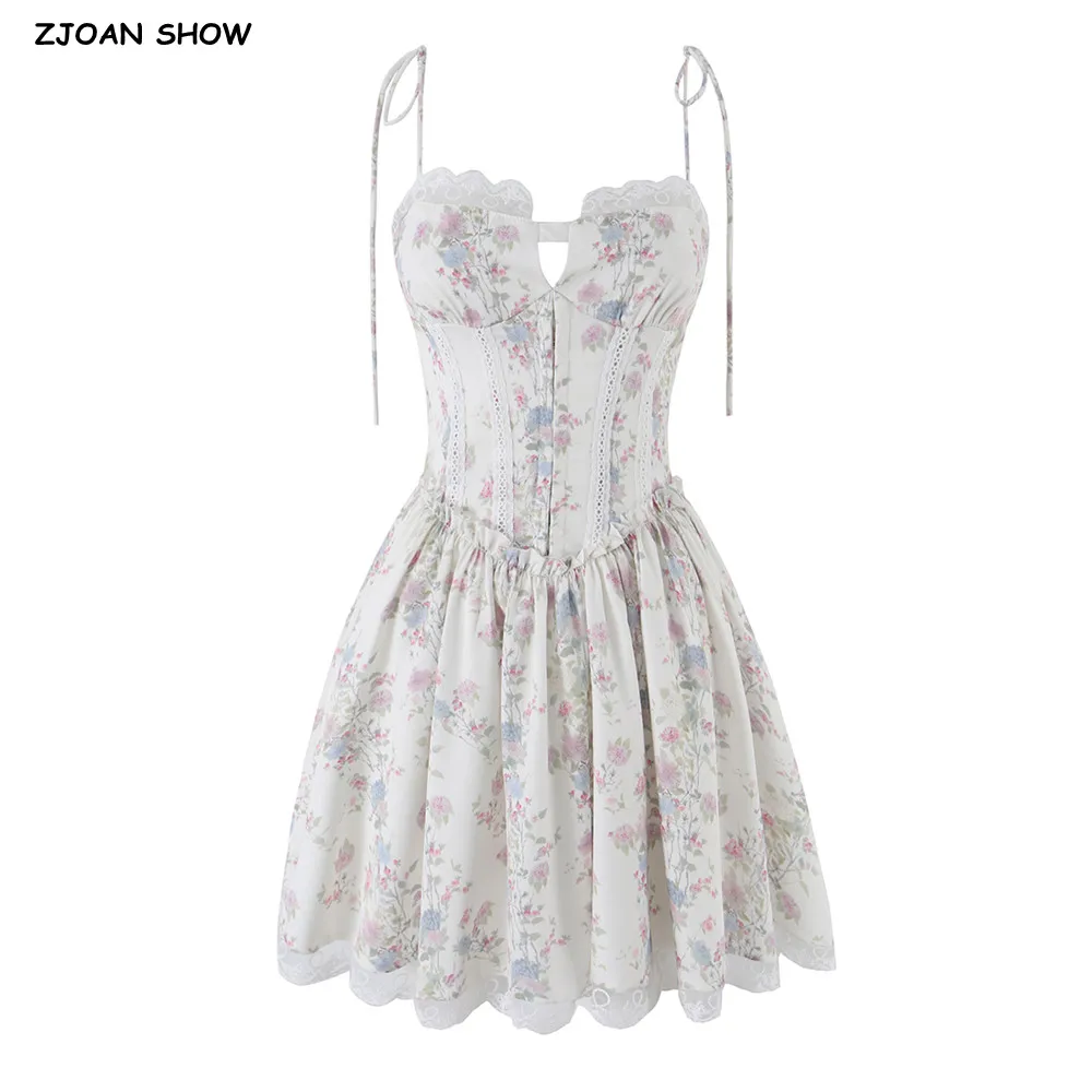 CHIC Floral Print Spliced Lace Collar Corset style Lacing up Sling Dress Women Wood ears Low Waist Swing Mini Dresses Sun Robe
CHIC Floral Print Spliced Lace Collar Corset style Lacing up Sling Dress Women Wood ears Low Waist Swing Mini Dresses Sun Robe