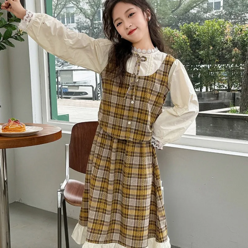 Kids Outfits Spring Doll Shirt + Skirt 2PCS Suit for Girls Long Sleeve Patchwork Plaid Sets School Children Clothes 5-12 Years
Kids Outfits Spring Doll Shirt + Skirt 2PCS Suit for Girls Long Sleeve Patchwork Plaid Sets School Children Clothes 5-12 Years