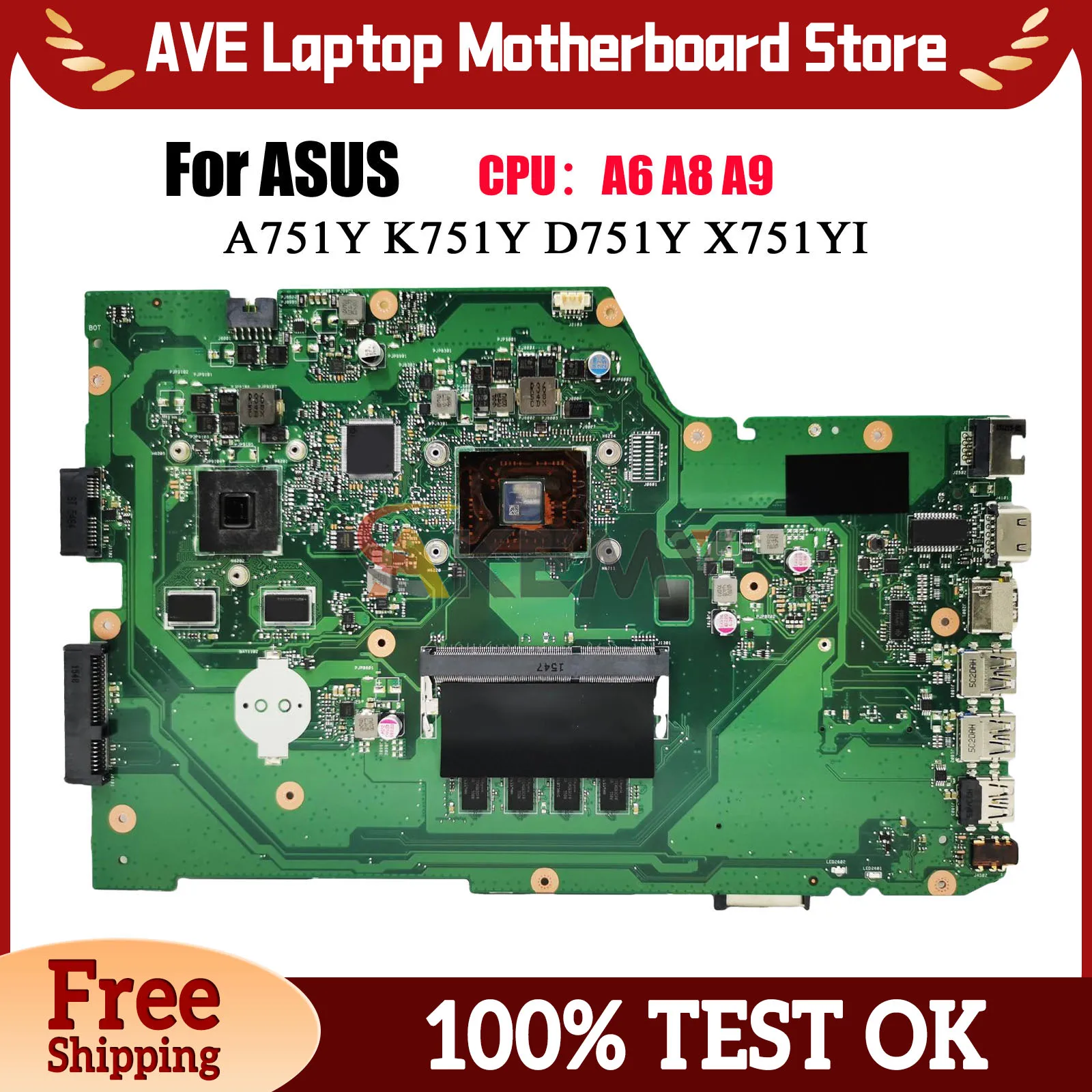 X751YI Laptop Motherboard For ASUS VivoBook D751Y A751Y K751Y X751Y X751YI Mainboard With A6 A8 A9 CPU 100% tests OK fast ship
X751YI Laptop Motherboard For ASUS VivoBook D751Y A751Y K751Y X751Y X751YI Mainboard With A6 A8 A9 CPU 100% tests OK fast ship