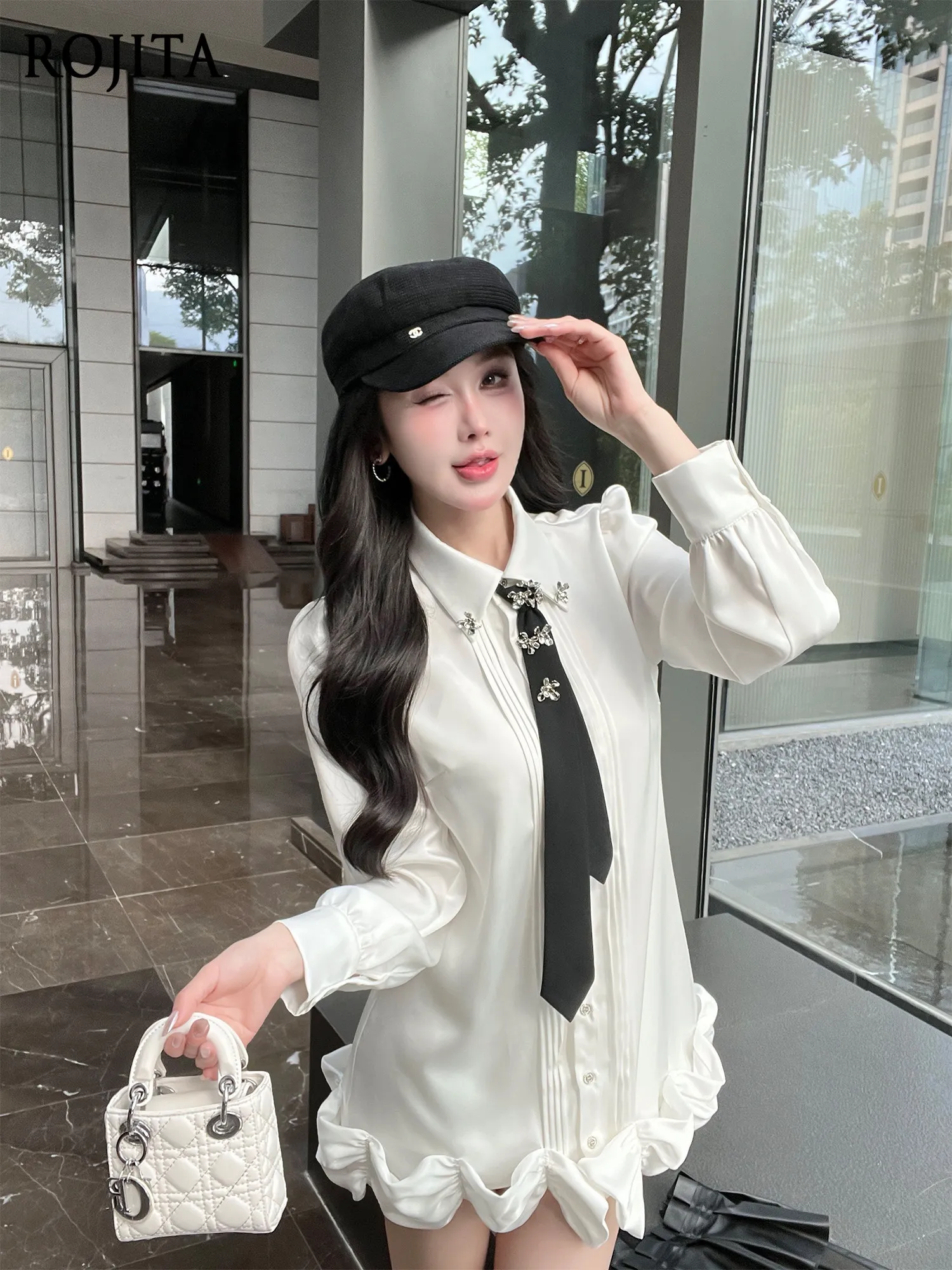 French Bubble Long Sleeve Design Lapel Shirt with Sweet Diamond Tie Elegant Rhinestone Embellished Womens Tops
French Bubble Long Sleeve Design Lapel Shirt with Sweet Diamond Tie Elegant Rhinestone Embellished Womens Tops