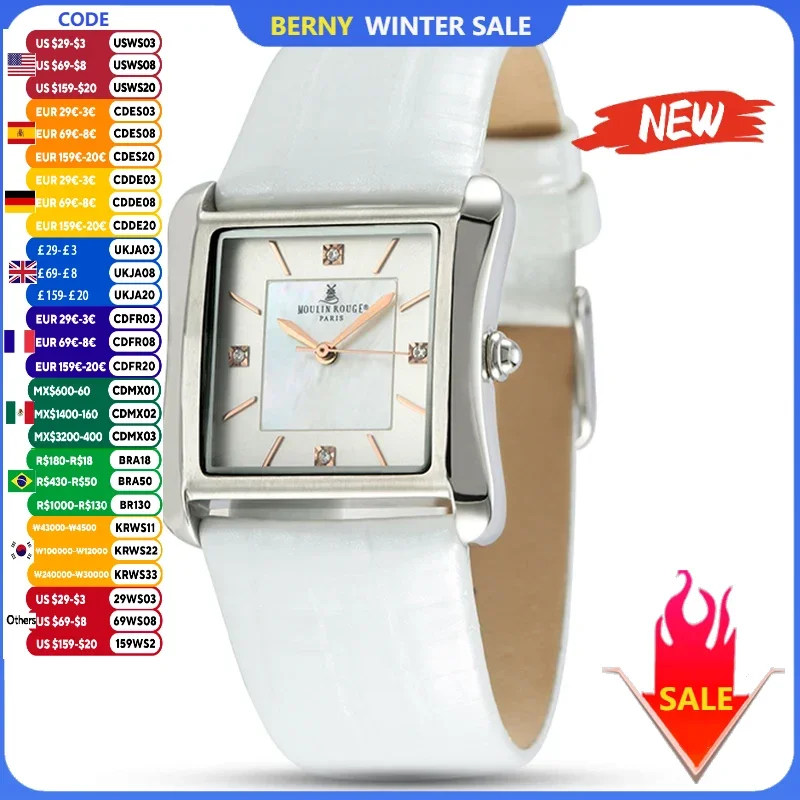 BERNY Women Quartz Watch Genuine Leather Strap Square 3ATM Waterproof Gemstone Dial Shell Pattern Ladies Fashion Wristwatch
BERNY Women Quartz Watch Genuine Leather Strap Square 3ATM Waterproof Gemstone Dial Shell Pattern Ladies Fashion Wristwatch