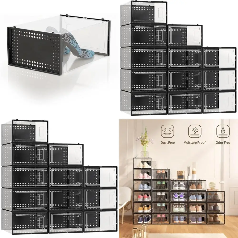 Набор органайзеров для обуви XL из 12 прозрачных штабелируемых коробок для шкафа, модульное компактное хранилище с крышками, черный
Набор органайзеров для обуви XL из 12 прозрачных штабелируемых коробок для шкафа, модульное компактное хранилище с крышками, черный
