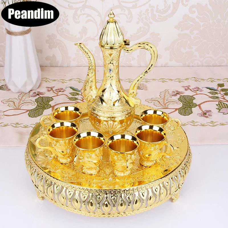 PEANDIM European Gold Wine Set Luxury Coffee Tea Set Hotel Home Table Decoration Wine Set 1 set = 1 Plate+ 1 Pot+ 6 cups
PEANDIM European Gold Wine Set Luxury Coffee Tea Set Hotel Home Table Decoration Wine Set 1 set = 1 Plate+ 1 Pot+ 6 cups