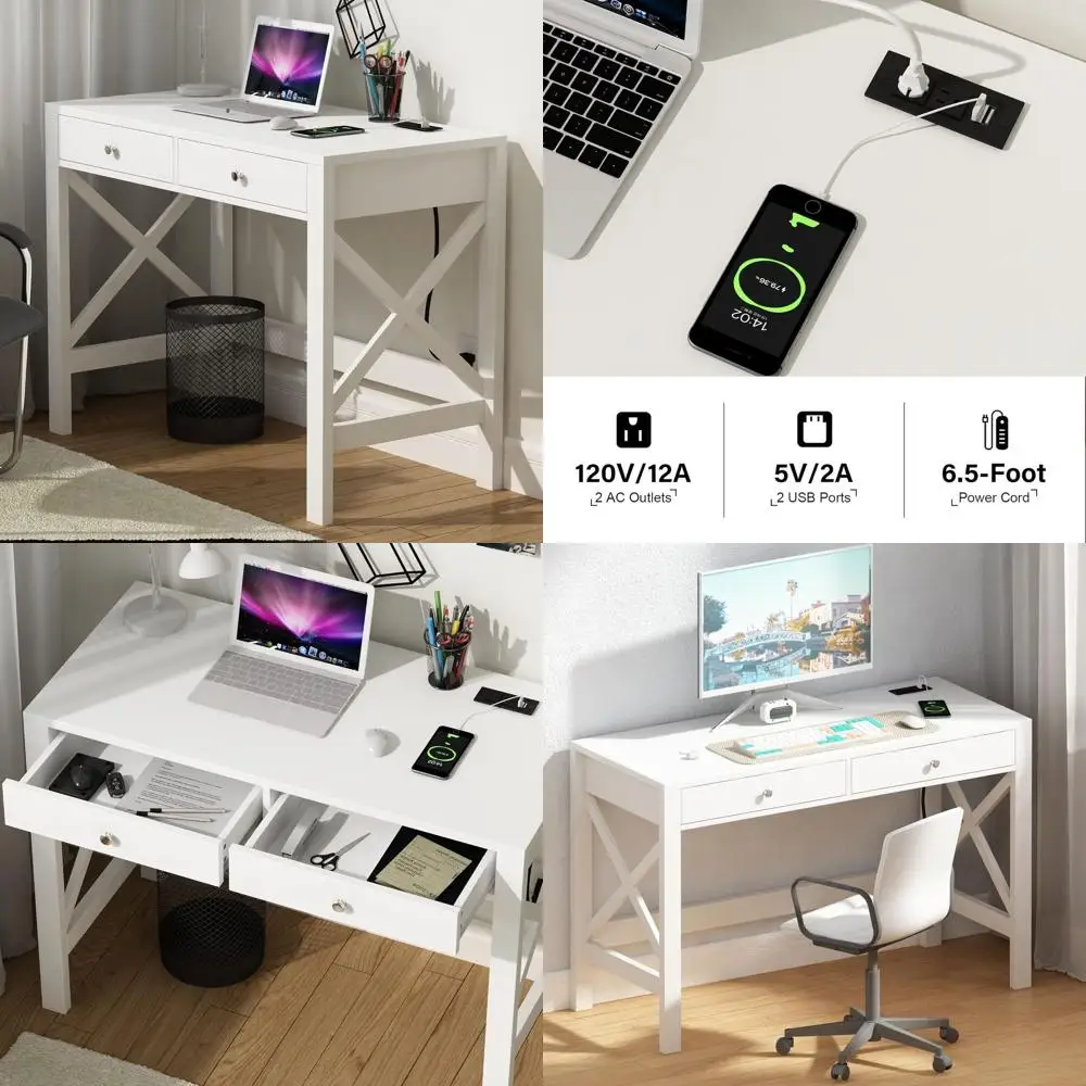 39 White Study Desk with USB Ports and Outlets, Compact Writing Table for Home Office
39 White Study Desk with USB Ports and Outlets, Compact Writing Table for Home Office