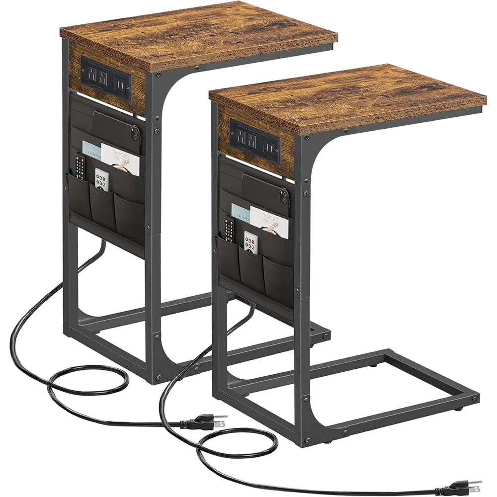 C Shaped End Table with Charging Station, Side Table for Sofa, Couch with Storage Bag, Set of 2, TV Tray with 2 USB Ports and O
C Shaped End Table with Charging Station, Side Table for Sofa, Couch with Storage Bag, Set of 2, TV Tray with 2 USB Ports and O