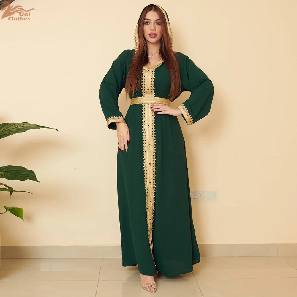 Abaya Female Moroccan Ethnic Solid Tape Trim Full Sleeve Hooded Neck Belted Clothing Women Long Dresses
Abaya Female Moroccan Ethnic Solid Tape Trim Full Sleeve Hooded Neck Belted Clothing Women Long Dresses