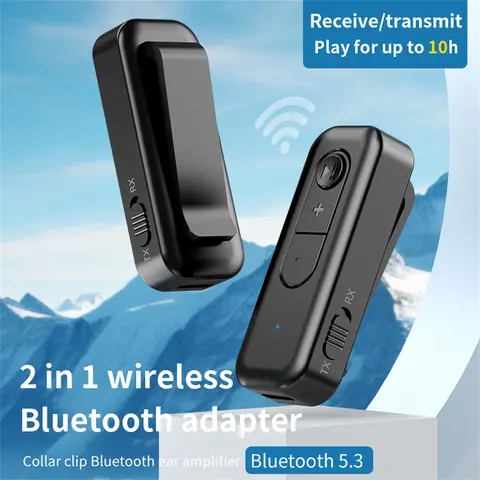 2 In 1 Wireless Audio Adapter Bluetooth 5.3 Receiver Transmitter 3.5mm AUX Lossless Sound MIC For Car Speaker TV PC Headphone