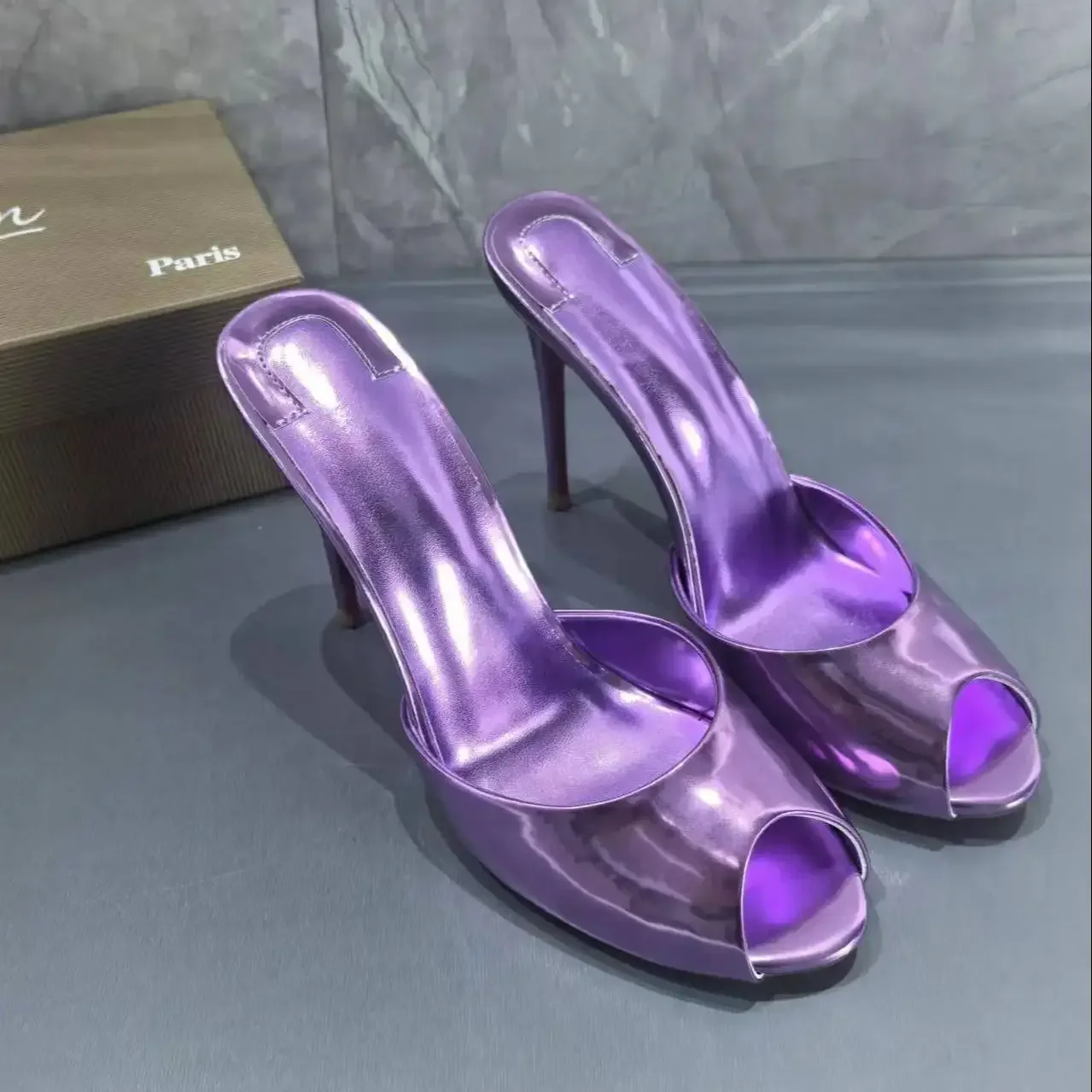 Slingback Slip On Summer Sandals Female Sexy Elegant Stiletto 10cm High Heels Peep Toe Purple Patent Leather Women's Slippers
Slingback Slip On Summer Sandals Female Sexy Elegant Stiletto 10cm High Heels Peep Toe Purple Patent Leather Women's Slippers