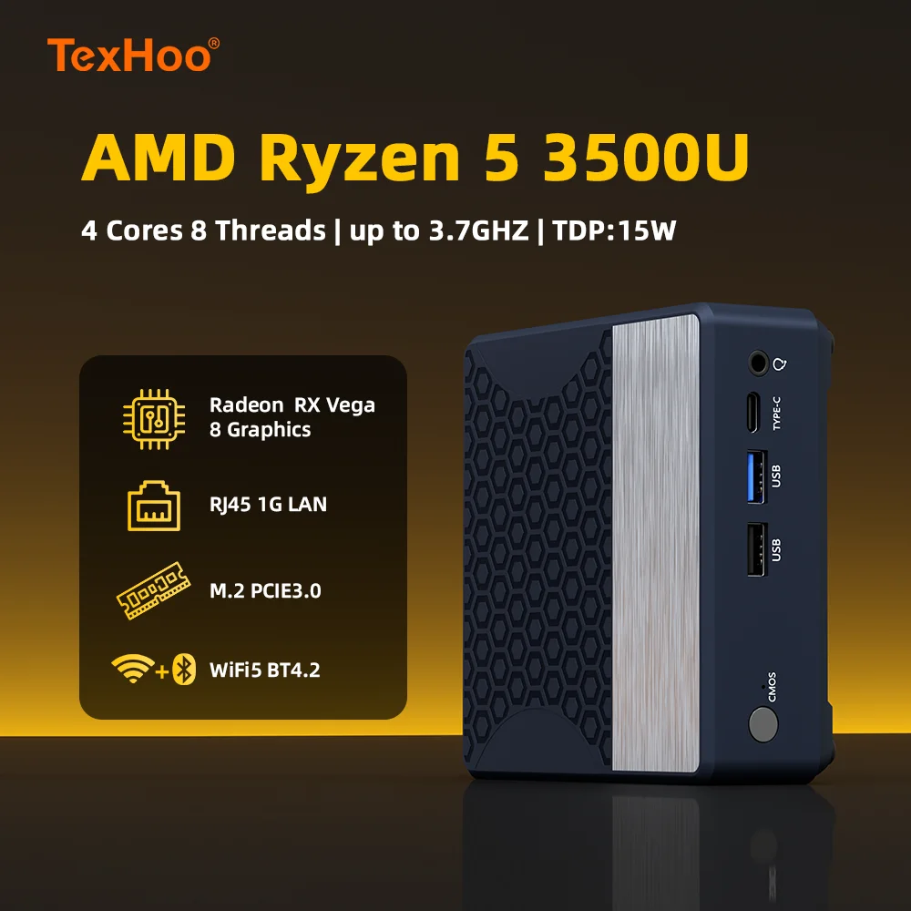 Texhoo MINI PC AMD Ryzen 5 3500U Windows 11 Pro 8G DDR4 2666Mhz 256G NVMe SSD Wifi5 BT4.0 Triple display desktop office computer
Texhoo MINI PC AMD Ryzen 5 3500U Windows 11 Pro 8G DDR4 2666Mhz 256G NVMe SSD Wifi5 BT4.0 Triple display desktop office computer