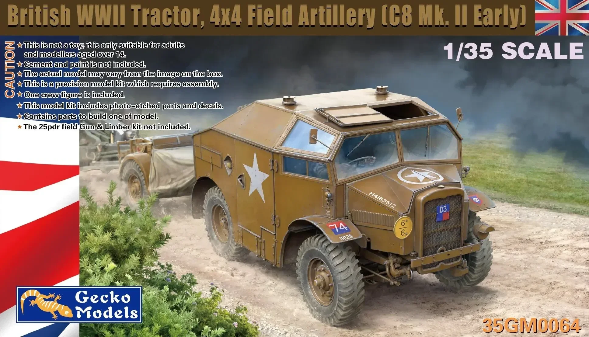 1/35 Gecko model British WWII Tractor, 4x4 Field Artillery (C8 Mk.II Early) assembly Scale diy toys Model Kit
1/35 Gecko model British WWII Tractor, 4x4 Field Artillery (C8 Mk.II Early) assembly Scale diy toys Model Kit