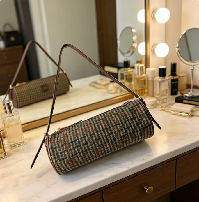 Women's Vintage Cylinder Shoulder Bag Suede/Leather Checkered Tube Handbag
Women's Vintage Cylinder Shoulder Bag Suede/Leather Checkered Tube Handbag