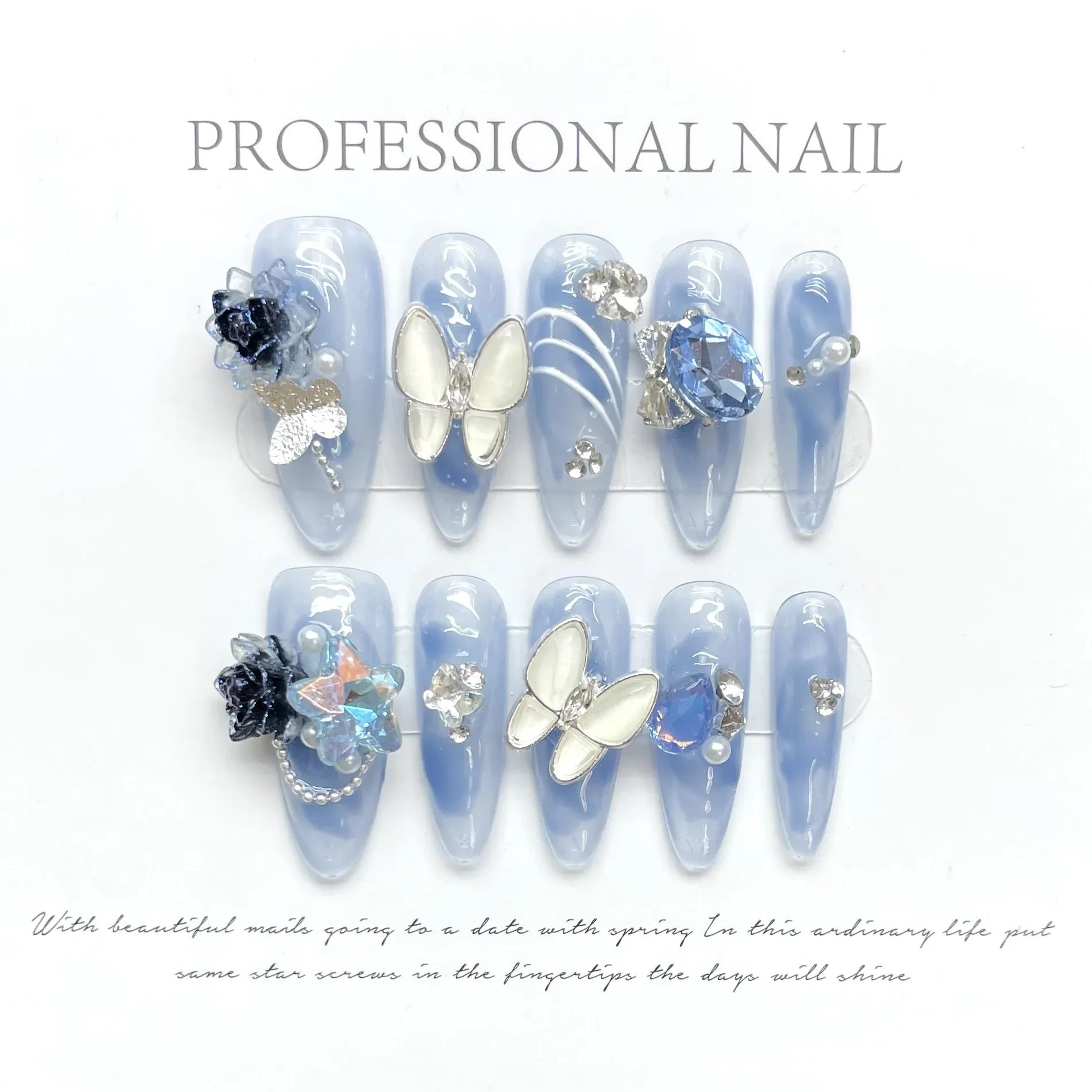 10Pcs Light Luxury Handmade Press On Nails Long Fake Nail Full Cover Butterfly Rhinestone Design Manicure Wearable Nail Tips Art
10Pcs Light Luxury Handmade Press On Nails Long Fake Nail Full Cover Butterfly Rhinestone Design Manicure Wearable Nail Tips Art