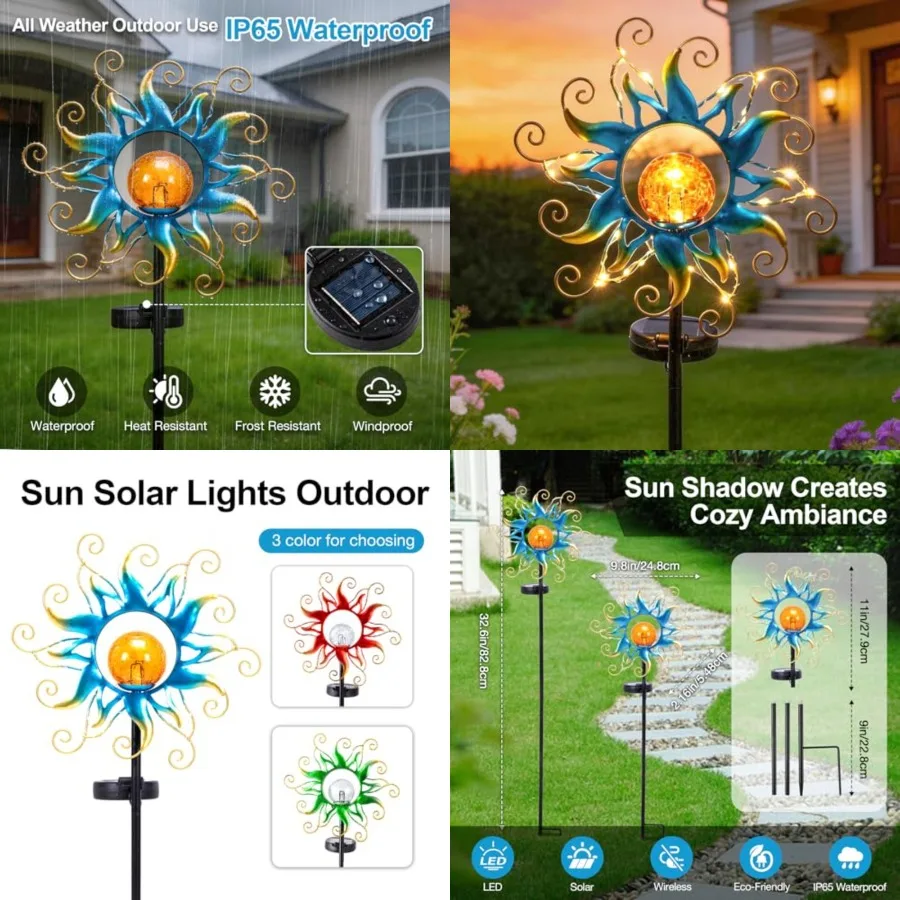 Solar Lights Outdoor Garden Decor, Blue Metal Sun Crackle Glass Globe Stake Waterproof 30LED Decorations Unique Gifts for Women
Solar Lights Outdoor Garden Decor, Blue Metal Sun Crackle Glass Globe Stake Waterproof 30LED Decorations Unique Gifts for Women