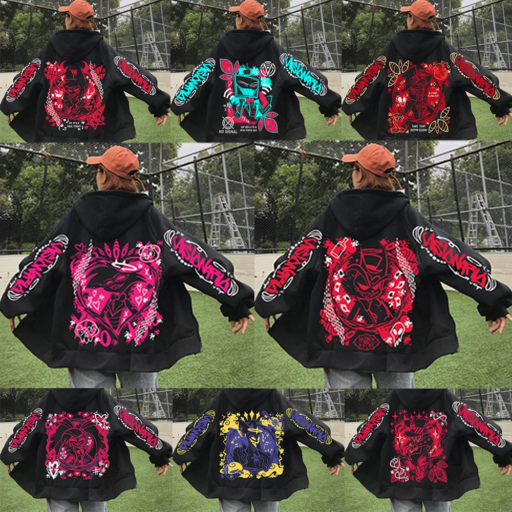 Аниме Hazbin-Hotel Alastor Angel Dust Vox Adam Lucifer Толстовка на молнии Harajuku Пуловер Топы Уличная толстовка с длинными рукавами
Аниме Hazbin-Hotel Alastor Angel Dust Vox Adam Lucifer Толстовка на молнии Harajuku Пуловер Топы Уличная толстовка с длинными рукавами