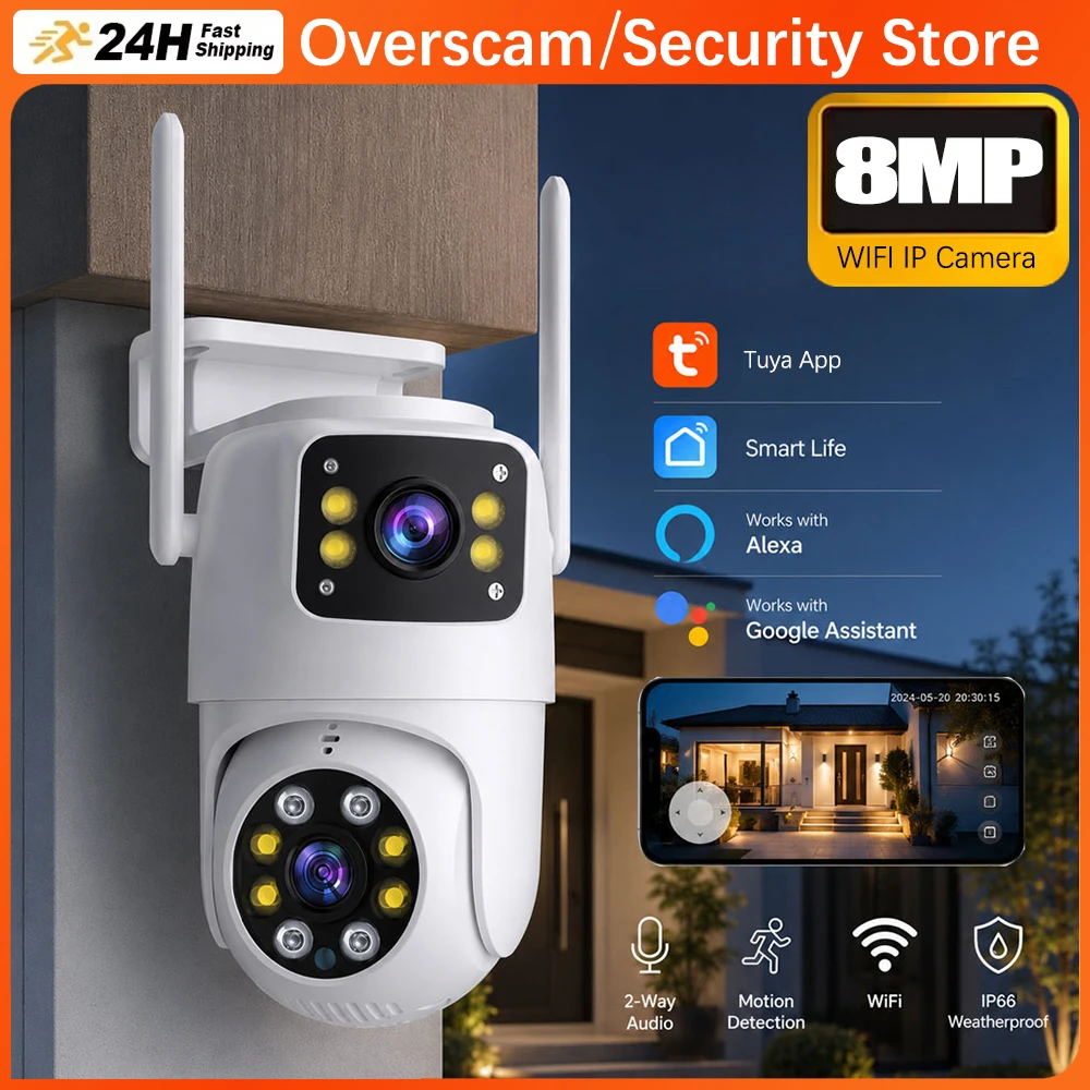 Smart Tuya Wifi Security PTZ Camera 4K 8MP Dual Lens Dual Screen Auto Tracking Wireless Two-Way Audio CCTV Surveillance Camera
Smart Tuya Wifi Security PTZ Camera 4K 8MP Dual Lens Dual Screen Auto Tracking Wireless Two-Way Audio CCTV Surveillance Camera